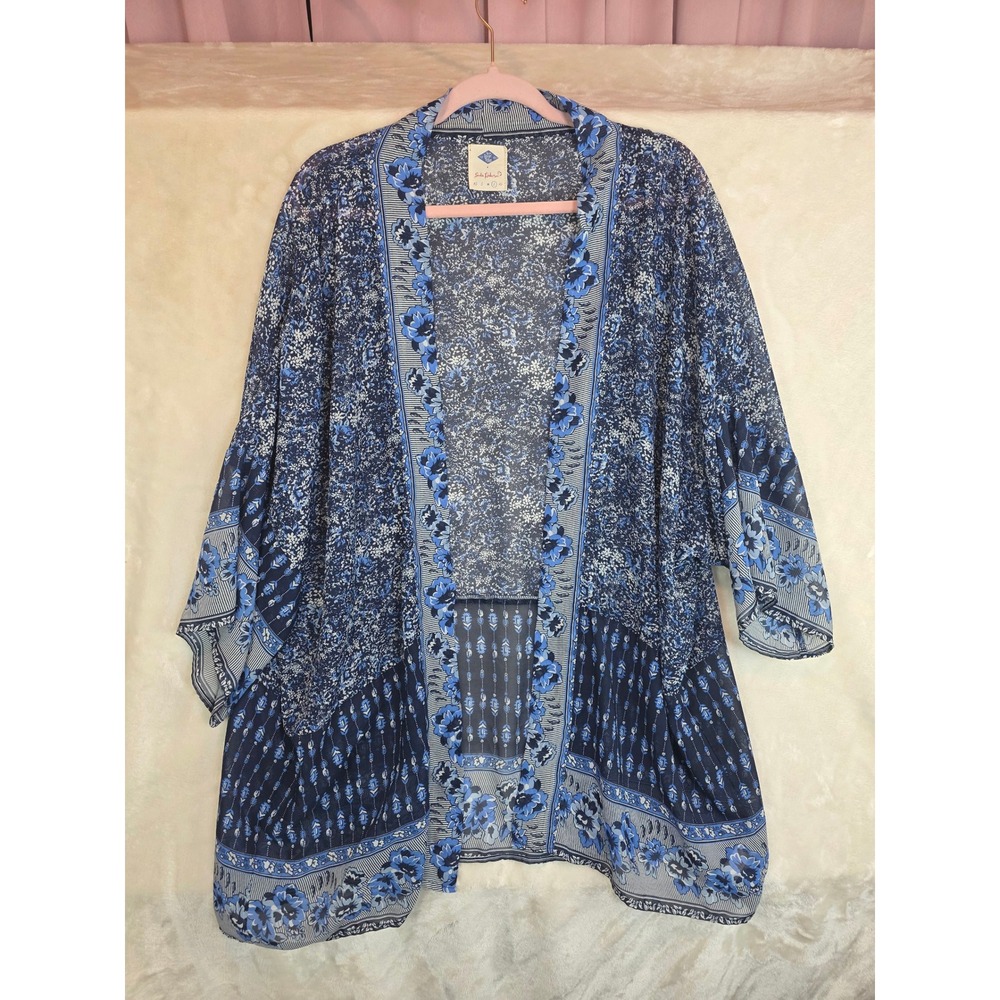 Wild Blue x Sadie Robertson Floral‎ Kimono Wrap Blue Boho Chiffon WW3000021 L